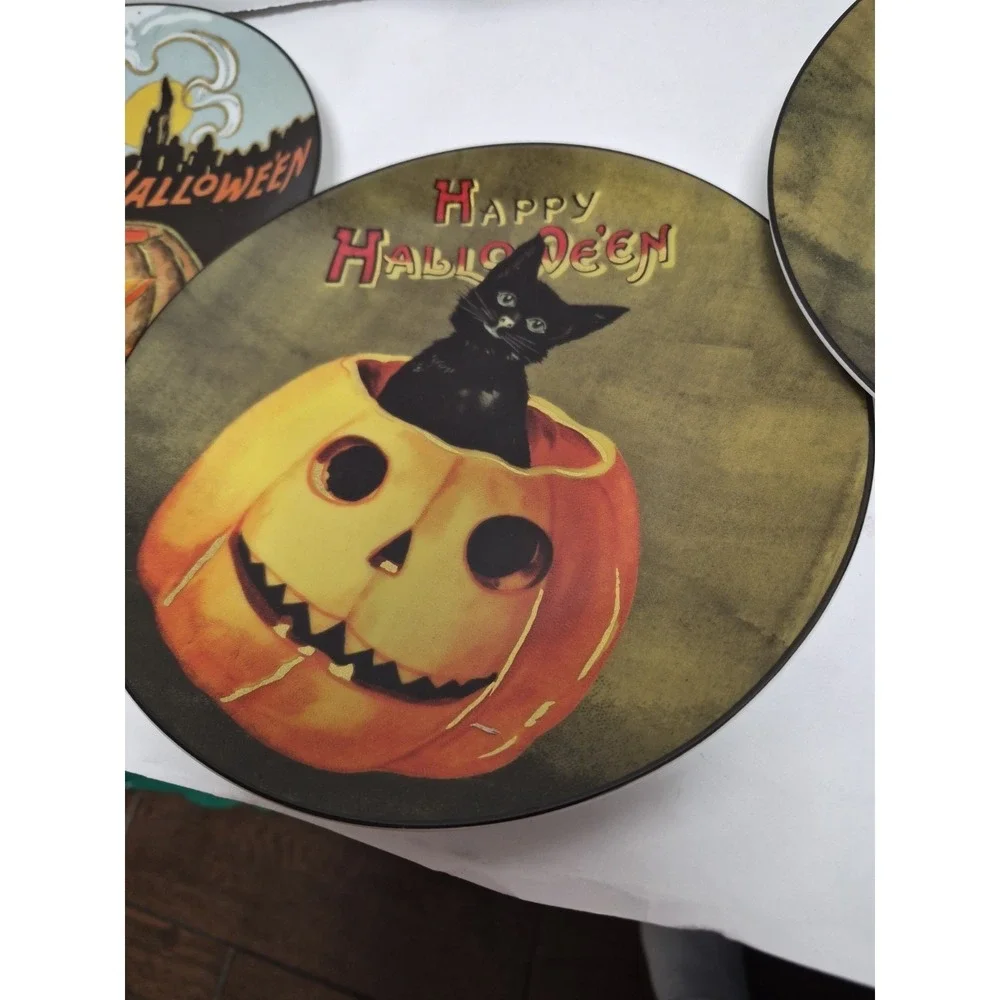 Williams-Sonoma Vintage Halloween Salad Dessert Plates Set of 4 Pumpkn black Cat